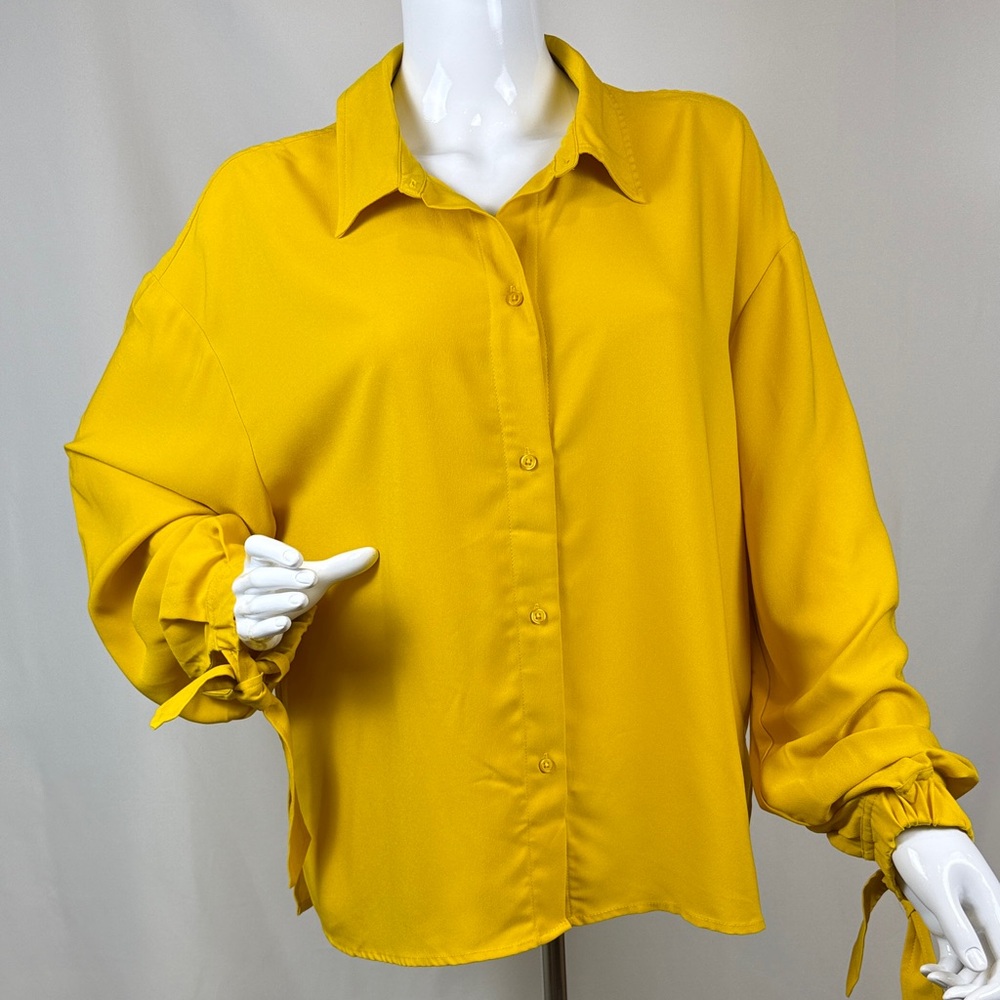 Rachel Zoe Mustard Yellow Button-Down Shirt with Tie Cuffs